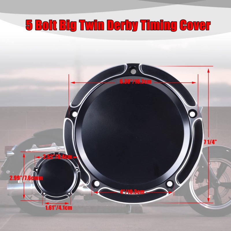 Goldfire 5 Hole Derby Timer Cover and Points Covers Fits for Harley 1999-2014 Big Twin Cam Touring Road King Electra Glide FLHR FLHX FXST Dyna (Black) - Image 3